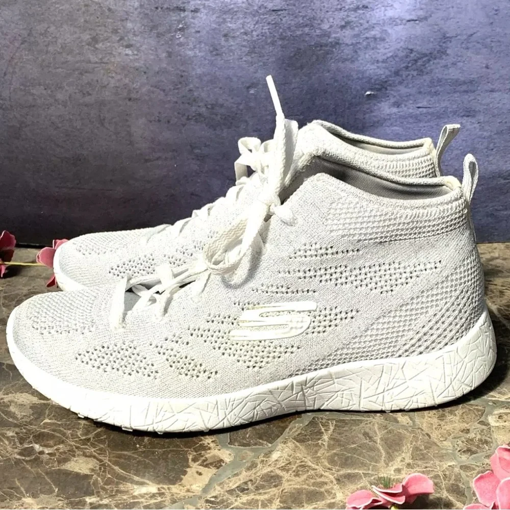 Skechers Burst Moon Light Gray Mid Top Sneakers Sparkle Running Shoes 12791